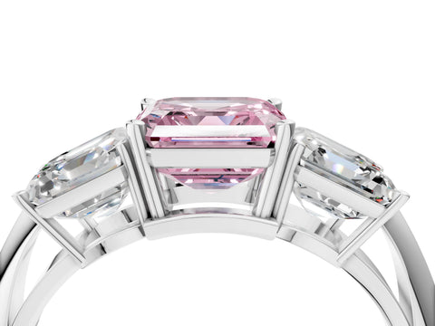 White gold Three-Stone Fancy Pink Asscher Cut Cut Diamond Engagement Ring with Prong Setting on a White Gold Band_16