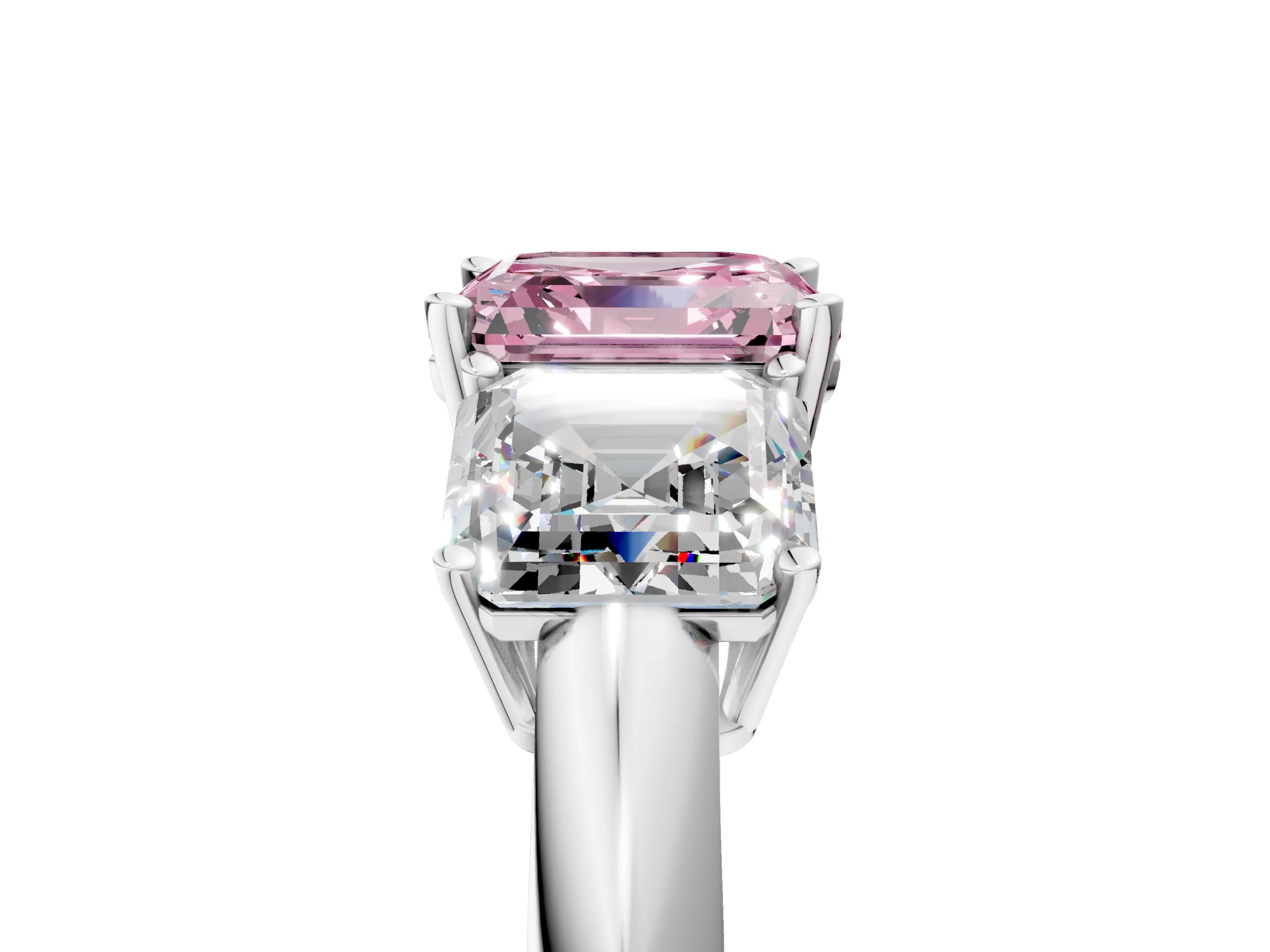 White gold Three-Stone Fancy Pink Asscher Cut Cut Diamond Engagement Ring with Prong Setting on a White Gold Band_17