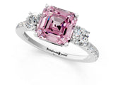 White gold Three-Stone Fancy Pink Asscher Cut Cut Diamond Pavé Band with Prong Setting_28