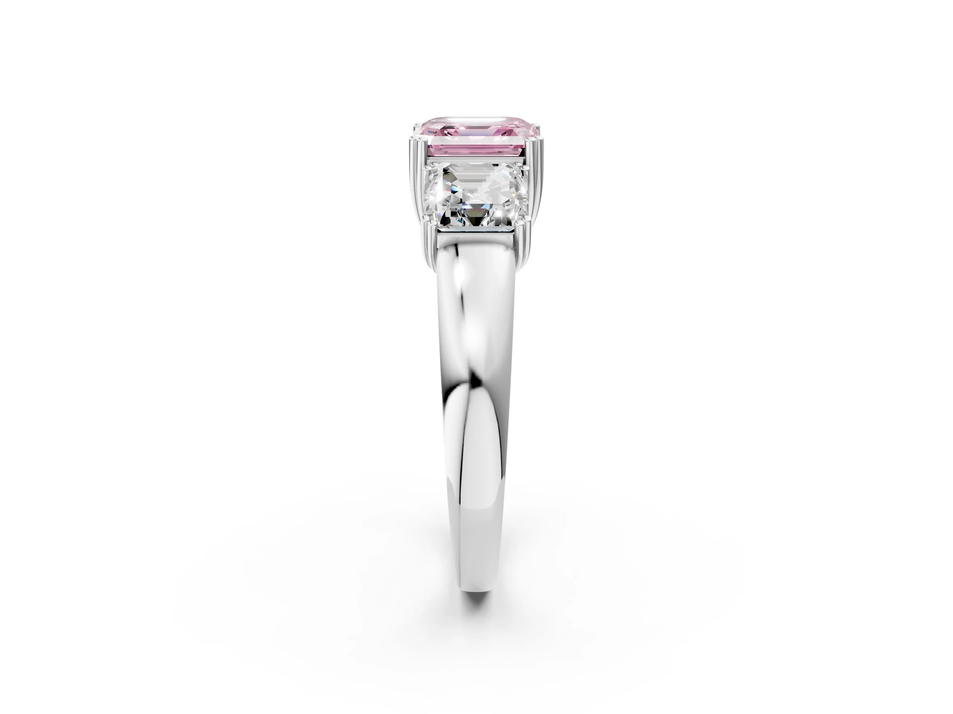 White gold Three-Stone Fancy Pink Asscher Cut Cut Diamond Ring with Channel Set Band and Four-Prong Setting_2