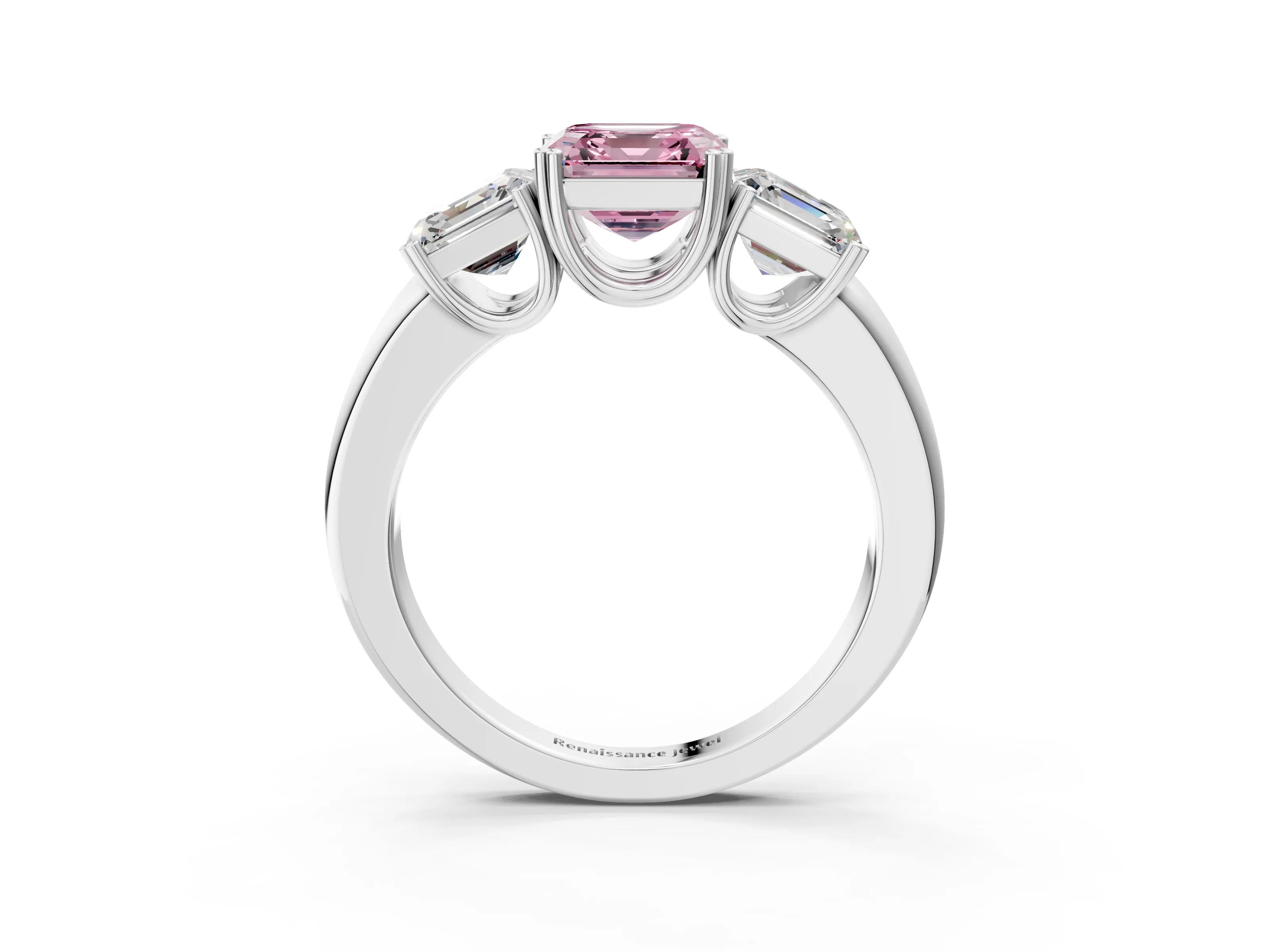 White gold Three-Stone Fancy Pink Asscher Cut Cut Diamond Ring with Channel Set Band and Four-Prong Setting_3