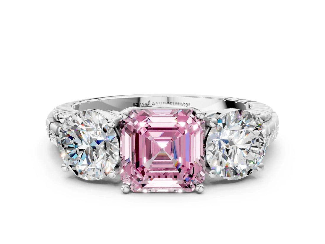 White gold Three-Stone Fancy Pink Asscher Cut Cut Diamond Ring with Channel-Set Band and Prong Setting_12