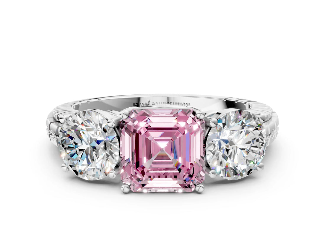 White gold Three-Stone Fancy Pink Asscher Cut Cut Diamond Ring with Channel-Set Band and Prong Setting_18