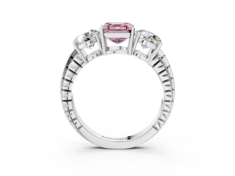 White gold Three-Stone Fancy Pink Asscher Cut Cut Diamond Ring with Channel-Set Band and Prong Setting_3