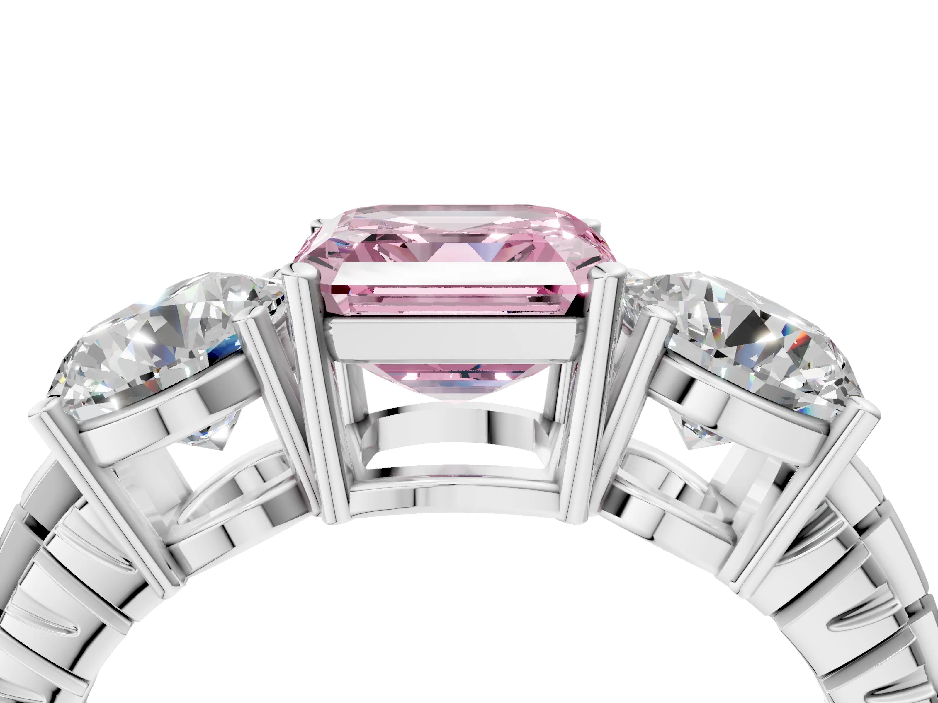 White gold Three-Stone Fancy Pink Asscher Cut Cut Diamond Ring with Channel-Set Band and Prong Setting_4