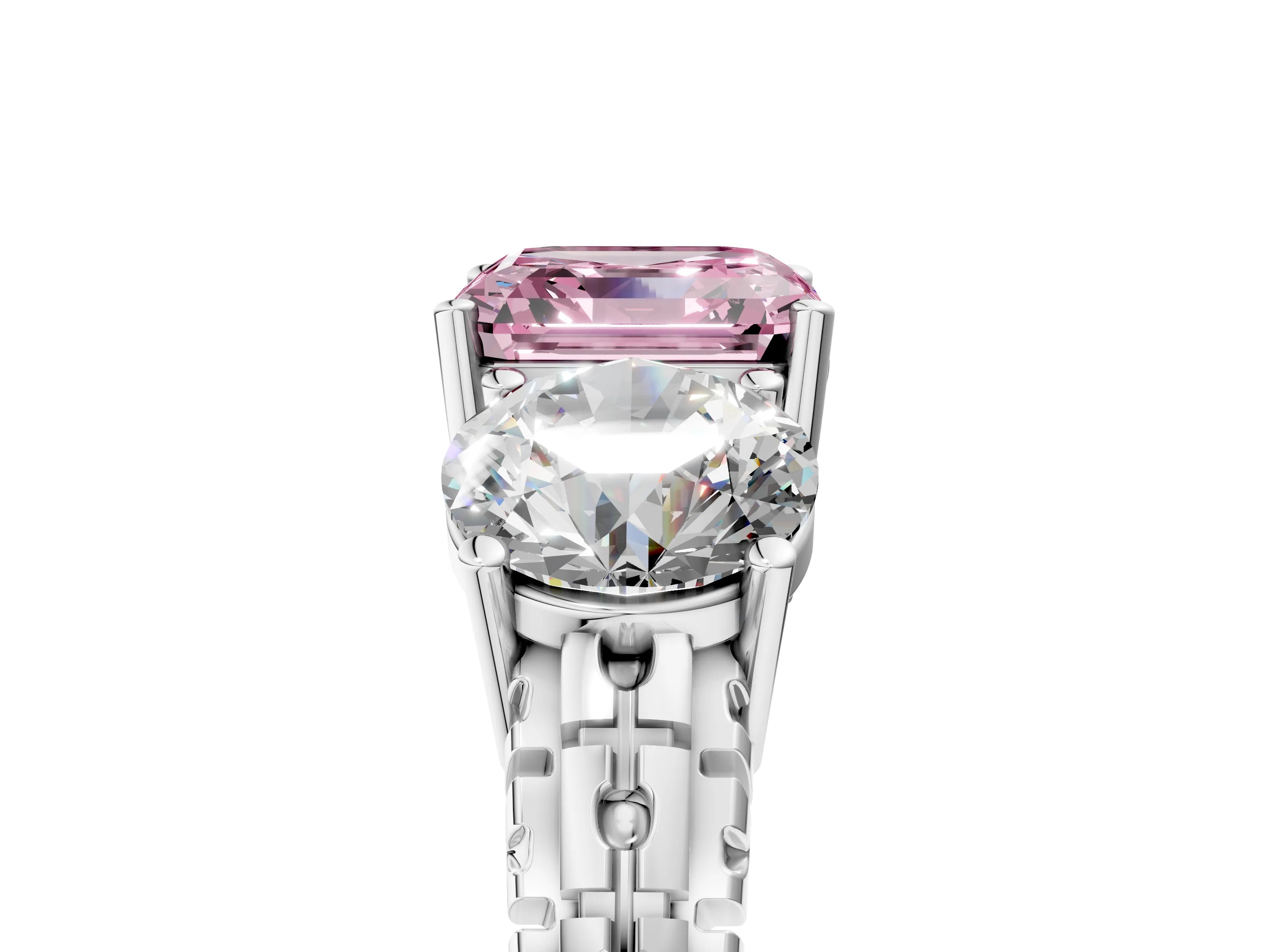 White gold Three-Stone Fancy Pink Asscher Cut Cut Diamond Ring with Channel-Set Band and Prong Setting_5