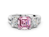 White gold Three-Stone Fancy Pink Asscher Cut Cut Diamond Ring with Prong Setting and Classic Band