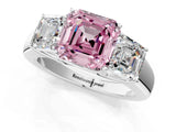 White gold Three-Stone Fancy Pink Asscher Cut Cut Diamond Ring with Prong Setting and Classic Band_1