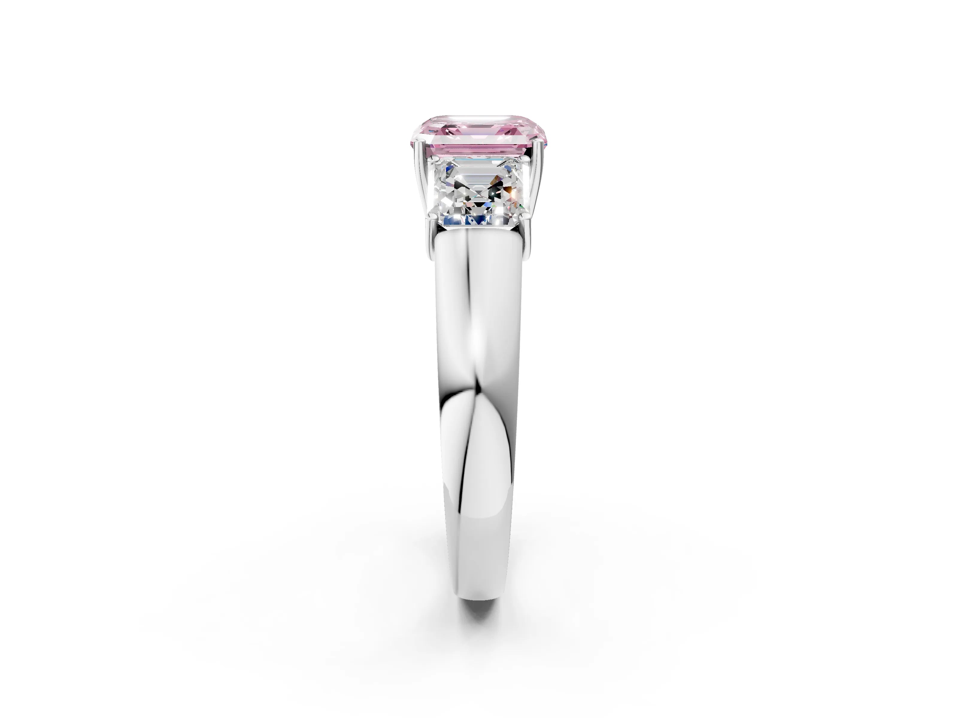 White gold Three-Stone Fancy Pink Asscher Cut Cut Diamond Ring with Prong Setting and Classic Band_2
