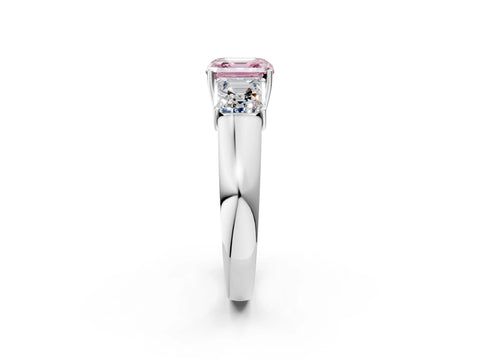 White gold Three-Stone Fancy Pink Asscher Cut Cut Diamond Ring with Prong Setting and Classic Band_2