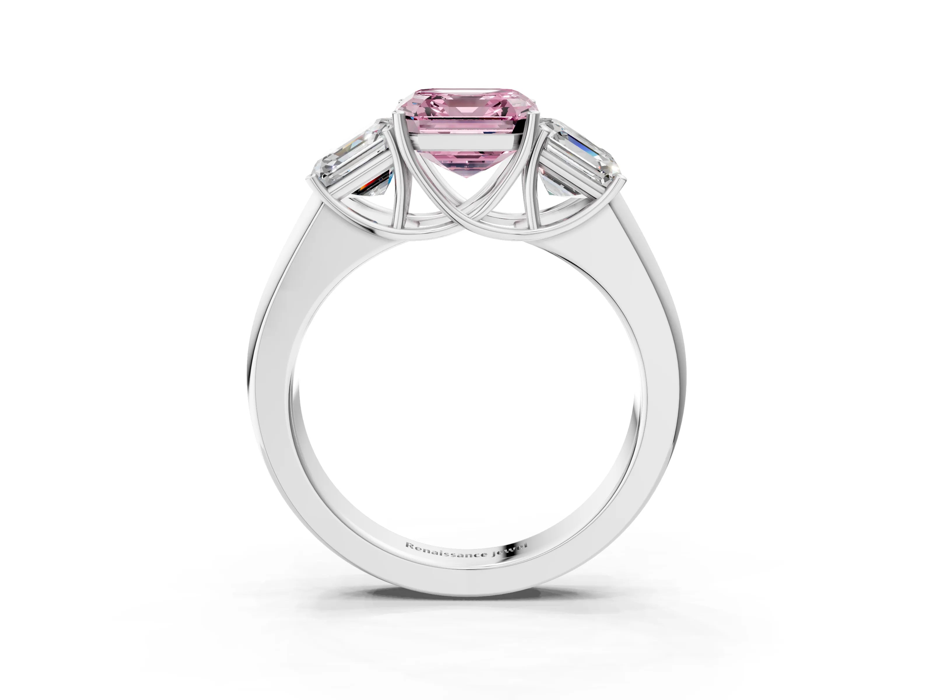White gold Three-Stone Fancy Pink Asscher Cut Cut Diamond Ring with Prong Setting and Classic Band_3