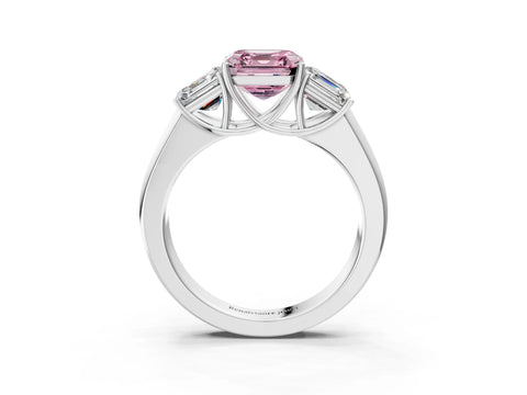 White gold Three-Stone Fancy Pink Asscher Cut Cut Diamond Ring with Prong Setting and Classic Band_3