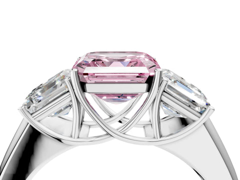 White gold Three-Stone Fancy Pink Asscher Cut Cut Diamond Ring with Prong Setting and Classic Band_4