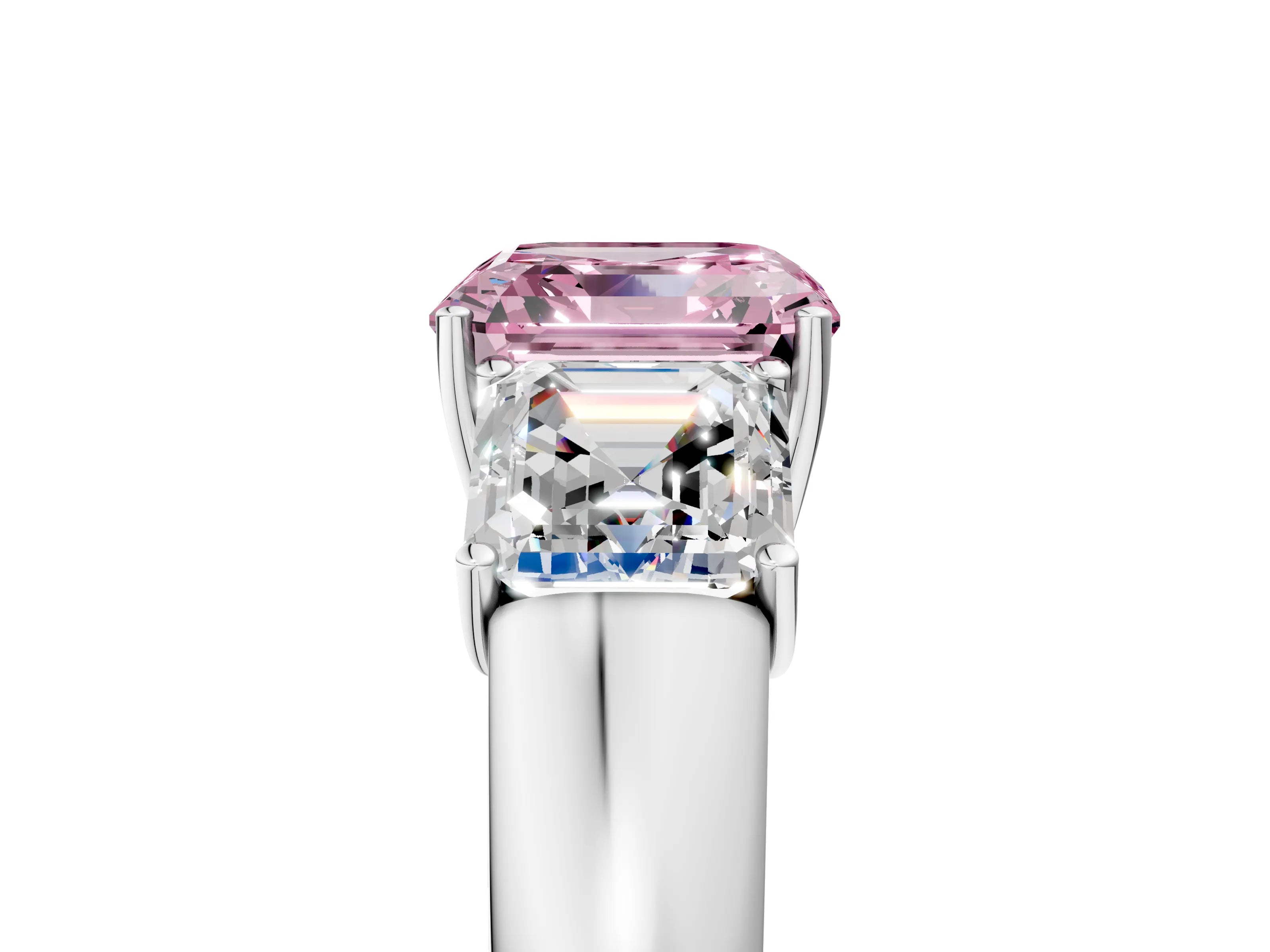 White gold Three-Stone Fancy Pink Asscher Cut Cut Diamond Ring with Prong Setting and Classic Band_5
