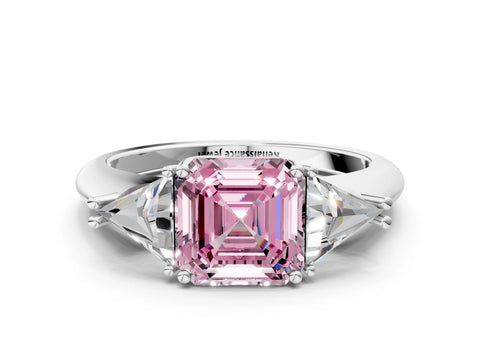 White gold Three-Stone Fancy Pink Asscher Cut Cut Diamond Ring with Trillion Side Stones and Four-Prong Setting_11