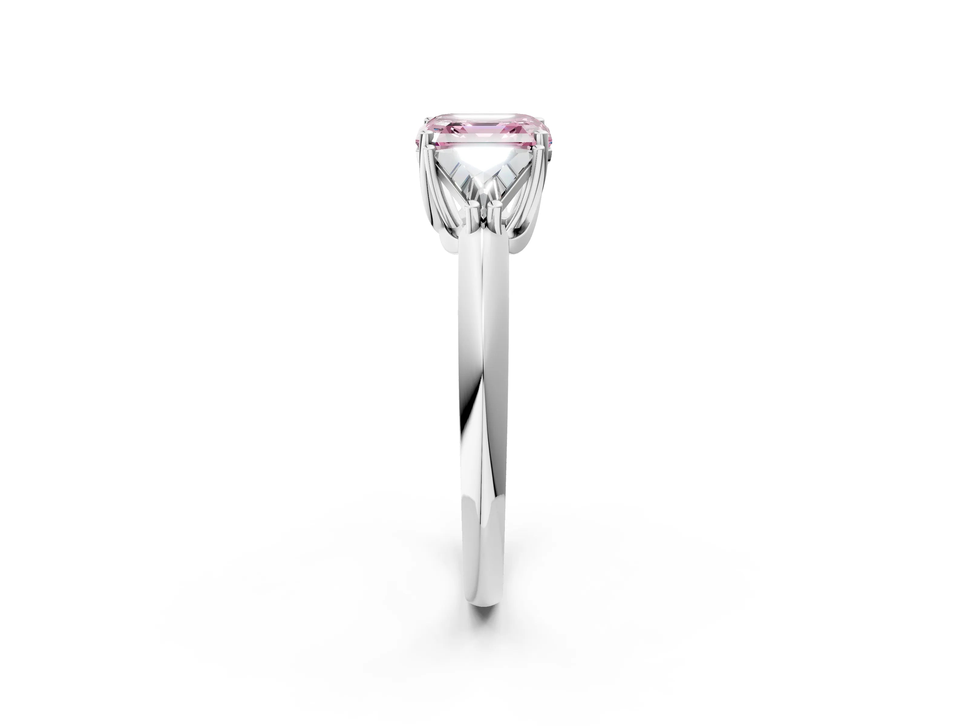 White gold Three-Stone Fancy Pink Asscher Cut Cut Diamond Ring with Trillion Side Stones and Four-Prong Setting_13