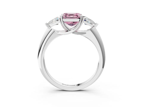 White gold Three-Stone Fancy Pink Asscher Cut Cut Diamond Ring with Trillion Side Stones and Four-Prong Setting_14