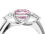 White gold Three-Stone Fancy Pink Asscher Cut Cut Diamond Ring with Trillion Side Stones and Four-Prong Setting_15