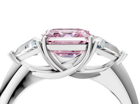 White gold Three-Stone Fancy Pink Asscher Cut Cut Diamond Ring with Trillion Side Stones and Four-Prong Setting_15