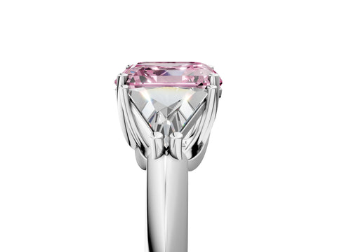 White gold Three-Stone Fancy Pink Asscher Cut Cut Diamond Ring with Trillion Side Stones and Four-Prong Setting_16