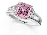 White gold Three-Stone Fancy Pink Asscher Cut Cut Diamond Ring with Trillion Side Stones on a Split Shank Band_1