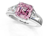 White gold Three-Stone Fancy Pink Asscher Cut Cut Diamond Ring with Trillion Side Stones on a Split Shank Band_13