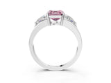 White gold Three-Stone Fancy Pink Asscher Cut Cut Diamond Ring with Trillion Side Stones on a Split Shank Band_15