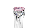 White gold Three-Stone Fancy Pink Asscher Cut Cut Diamond Ring with Trillion Side Stones on a Split Shank Band_17
