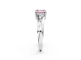 White gold Three-Stone Fancy Pink Asscher Cut Cut Diamond Ring with Trillion Side Stones on a Split Shank Band_2