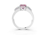 White gold Three-Stone Fancy Pink Asscher Cut Cut Diamond Ring with Trillion Side Stones on a Split Shank Band_3
