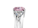 White gold Three-Stone Fancy Pink Asscher Cut Cut Diamond Ring with Trillion Side Stones on a Split Shank Band_5