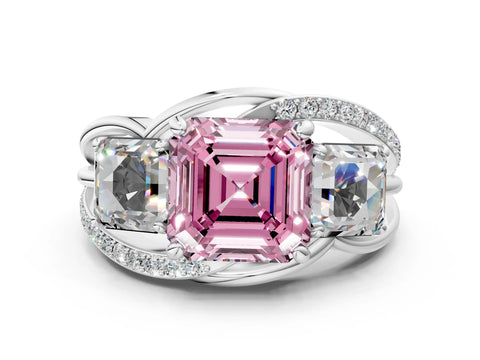 White gold Three-Stone Fancy Pink Asscher Cut Cut Diamond Split Shank Prong Set Ring_24