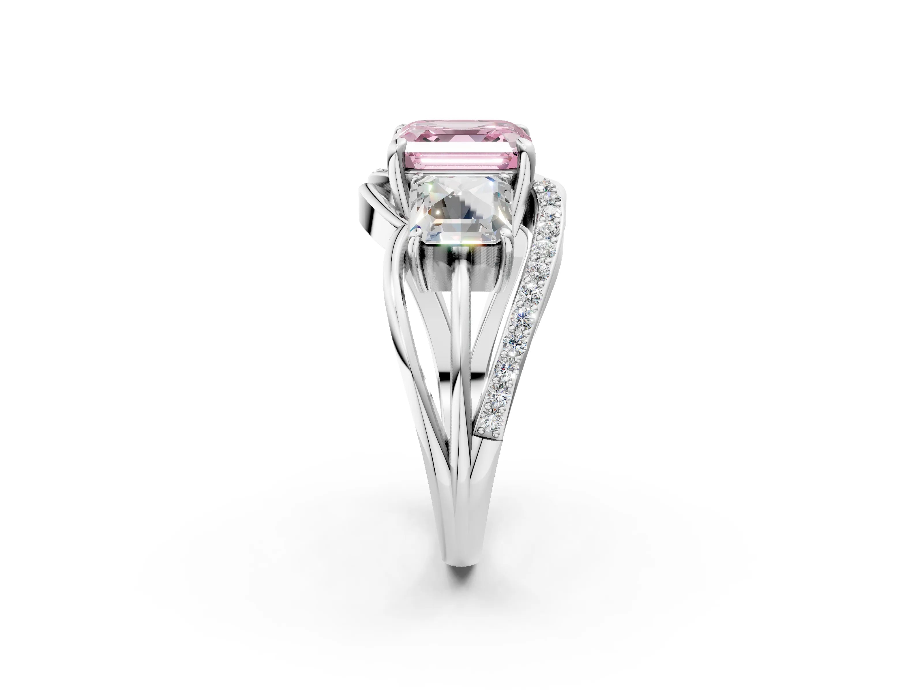 White gold Three-Stone Fancy Pink Asscher Cut Cut Diamond Split Shank Prong Set Ring_26