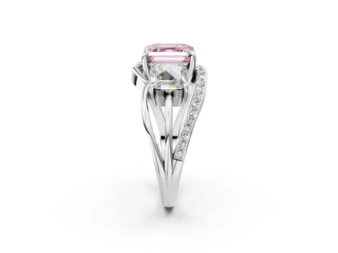 White gold Three-Stone Fancy Pink Asscher Cut Cut Diamond Split Shank Prong Set Ring_26