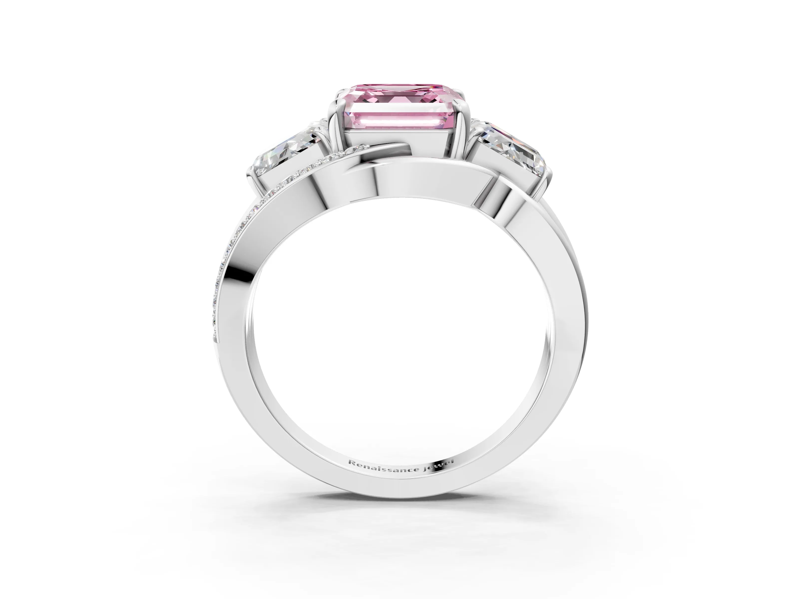 White gold Three-Stone Fancy Pink Asscher Cut Cut Diamond Split Shank Prong Set Ring_27