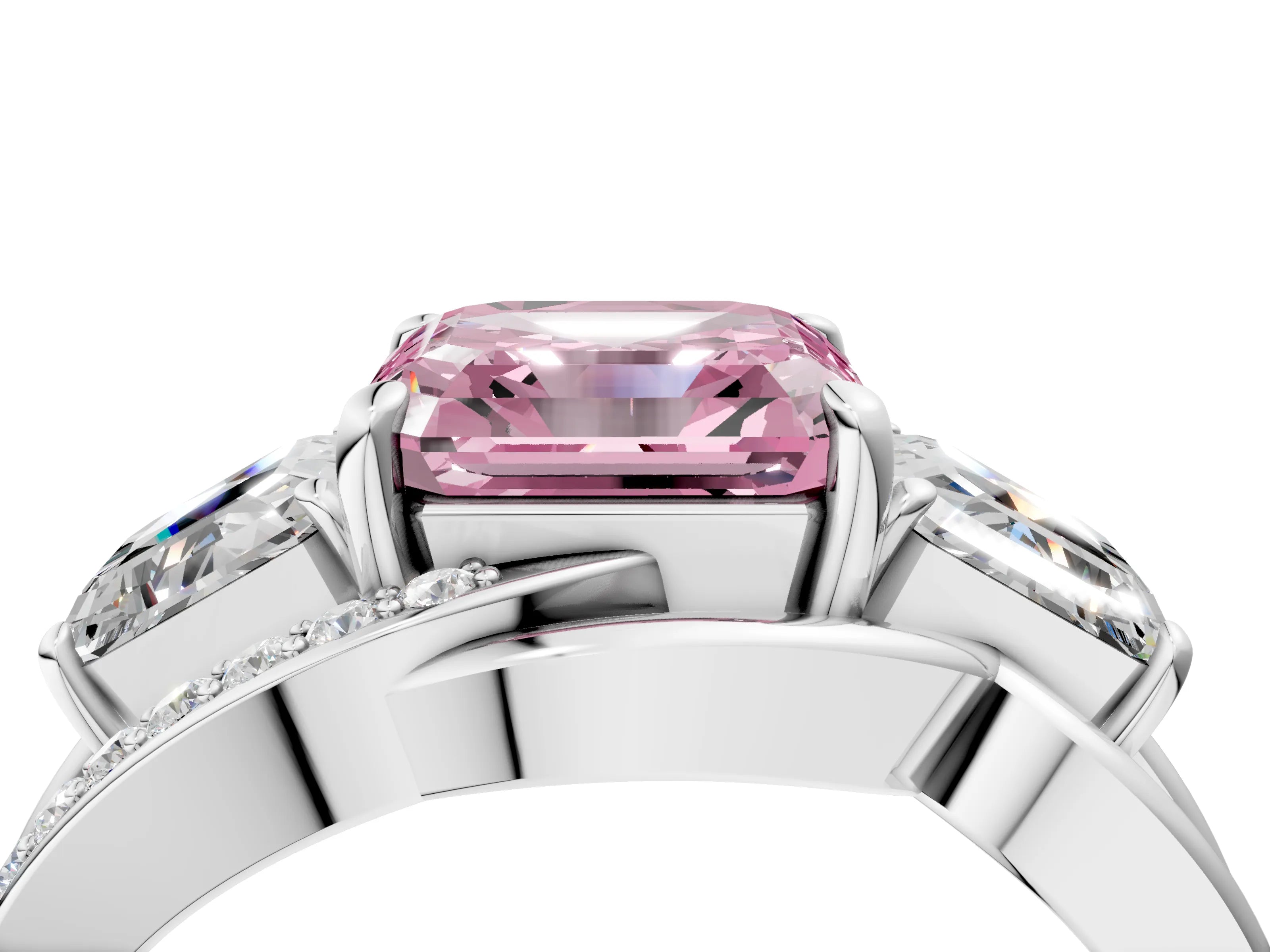 White gold Three-Stone Fancy Pink Asscher Cut Cut Diamond Split Shank Prong Set Ring_28