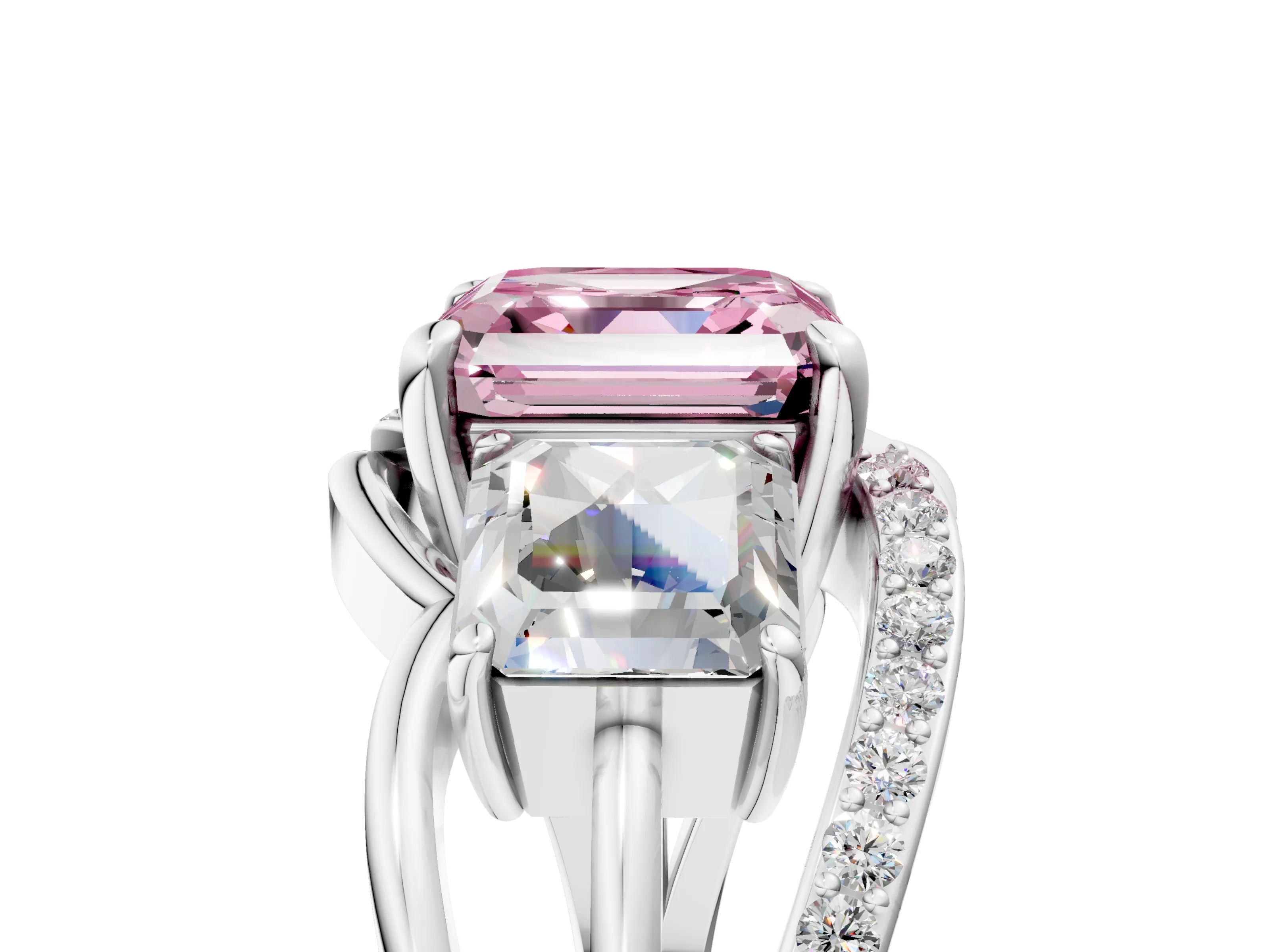 White gold Three-Stone Fancy Pink Asscher Cut Cut Diamond Split Shank Prong Set Ring_29