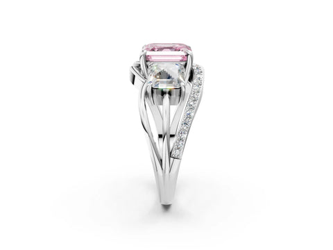 White gold Three-Stone Fancy Pink Asscher Cut Cut Diamond Split Shank Prong Set Ring_2