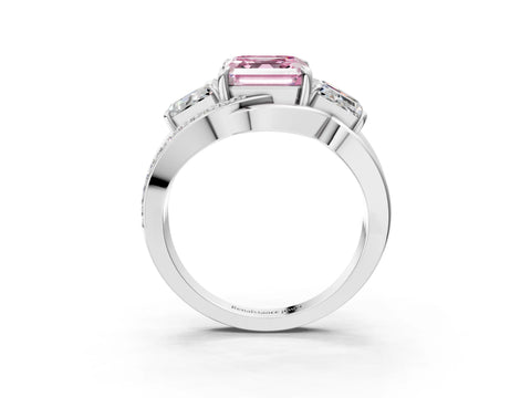 White gold Three-Stone Fancy Pink Asscher Cut Cut Diamond Split Shank Prong Set Ring_3