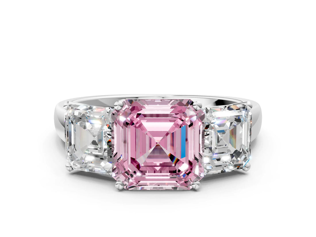 White gold Three-Stone Fancy Pink Asscher Cut Cut Solitaire Ring with Classic Prong Setting_12