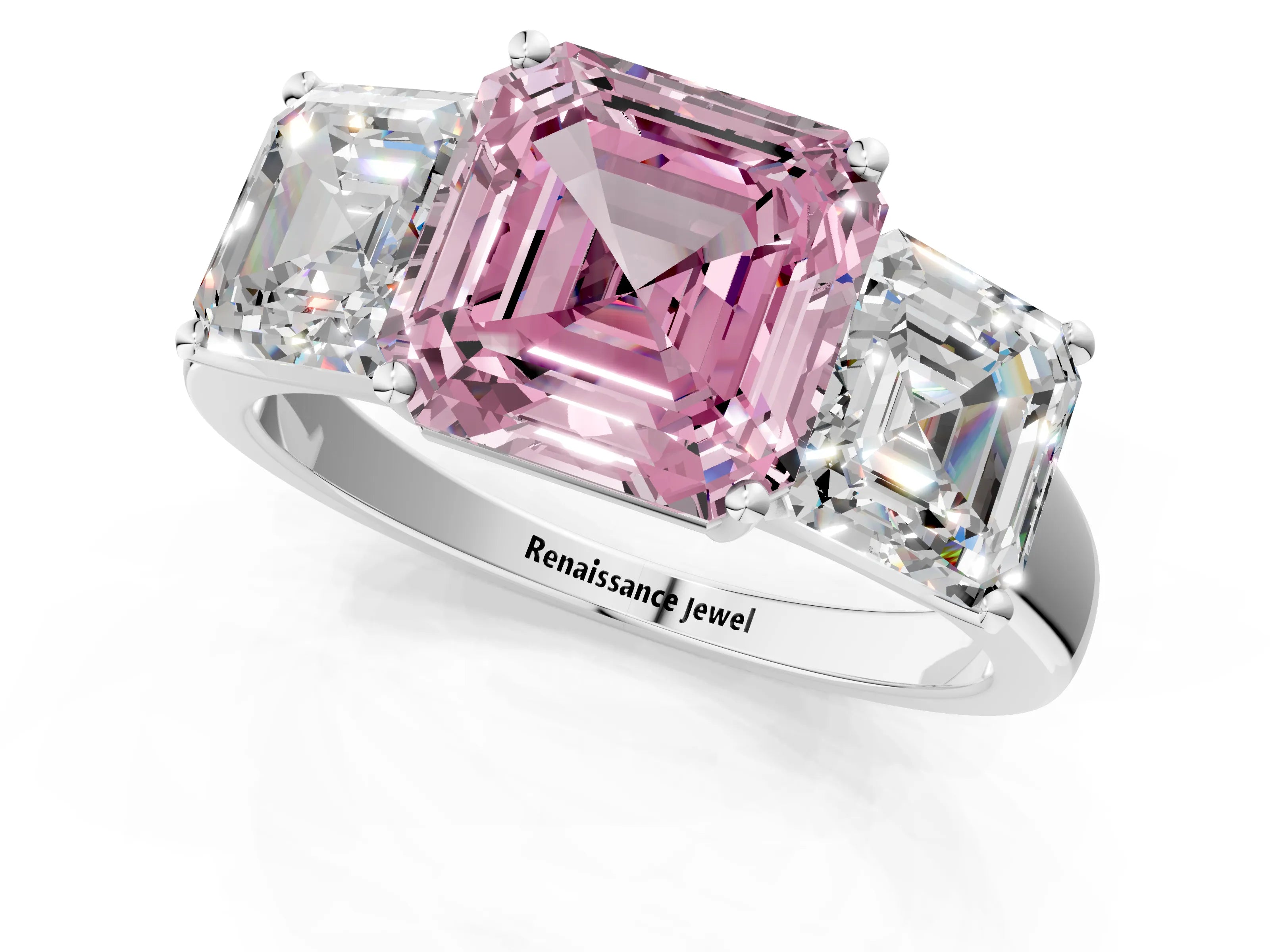 White gold Three-Stone Fancy Pink Asscher Cut Cut Solitaire Ring with Classic Prong Setting_13