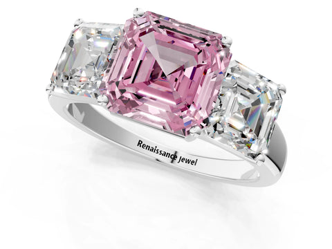 White gold Three-Stone Fancy Pink Asscher Cut Cut Solitaire Ring with Classic Prong Setting_1