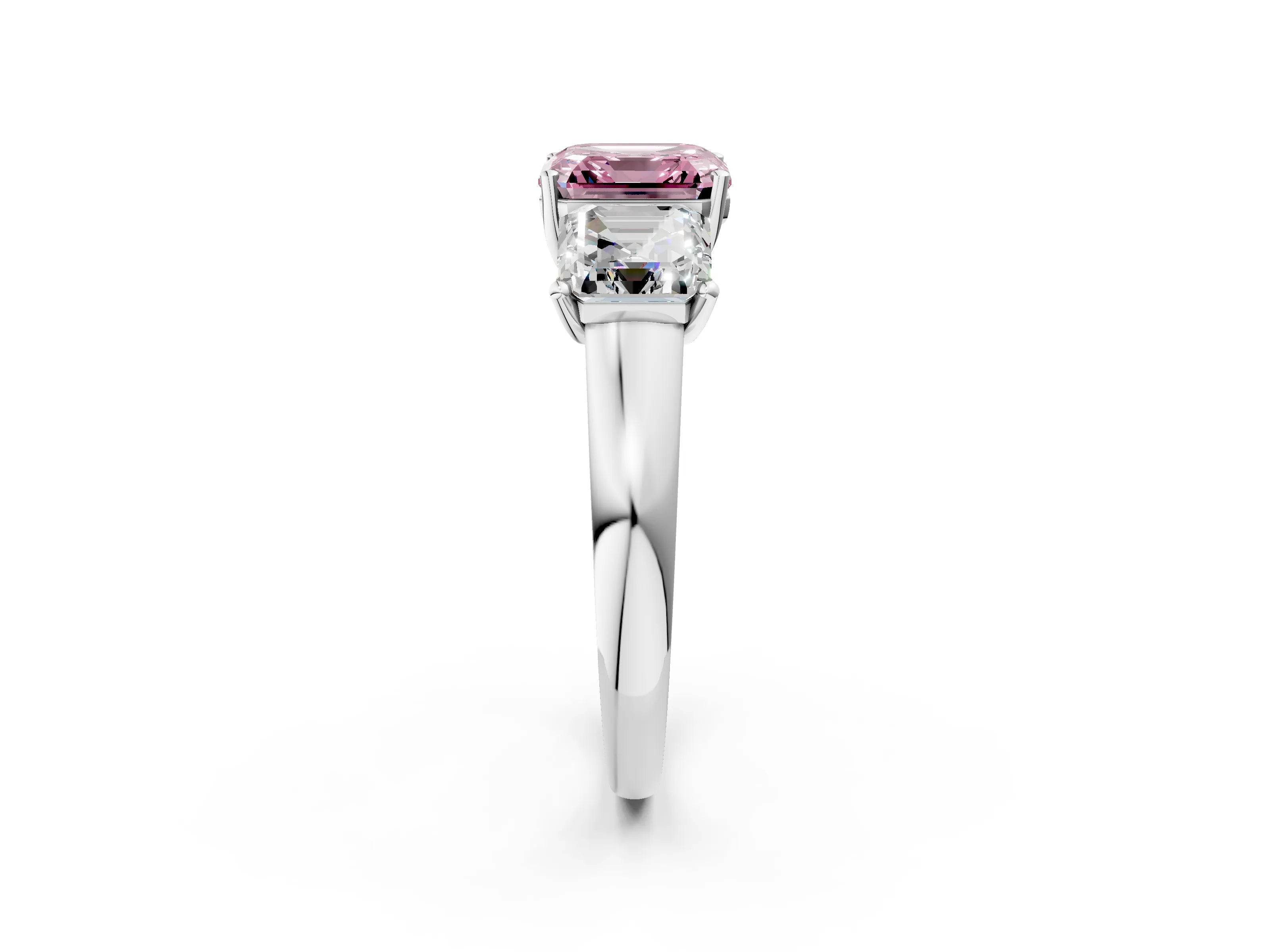 White gold Three-Stone Fancy Pink Asscher Cut Cut Solitaire Ring with Classic Prong Setting_2