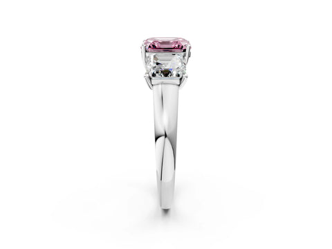 White gold Three-Stone Fancy Pink Asscher Cut Cut Solitaire Ring with Classic Prong Setting_2