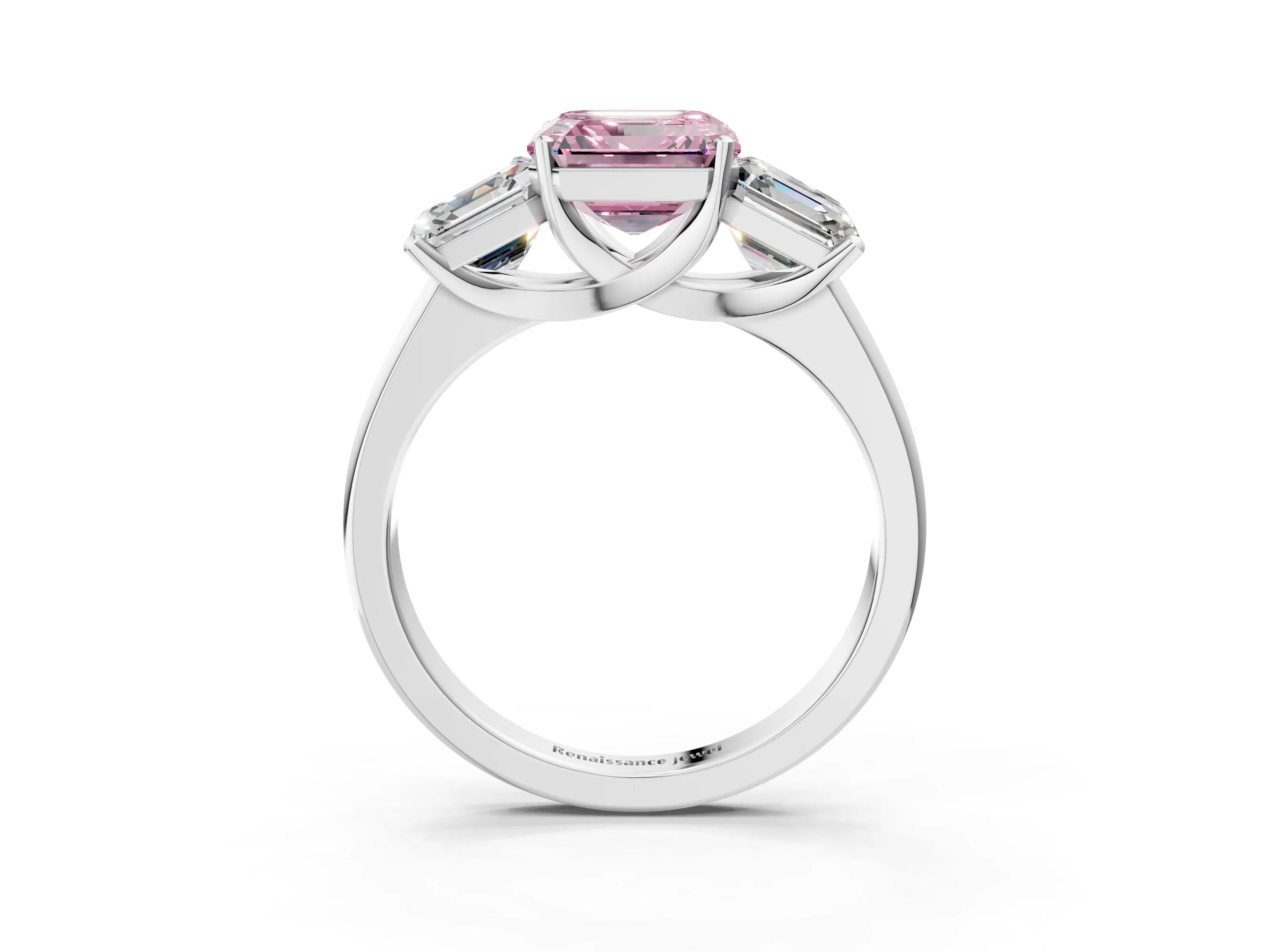 White gold Three-Stone Fancy Pink Asscher Cut Cut Solitaire Ring with Classic Prong Setting_3