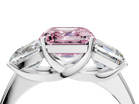 White gold Three-Stone Fancy Pink Asscher Cut Cut Solitaire Ring with Classic Prong Setting_4