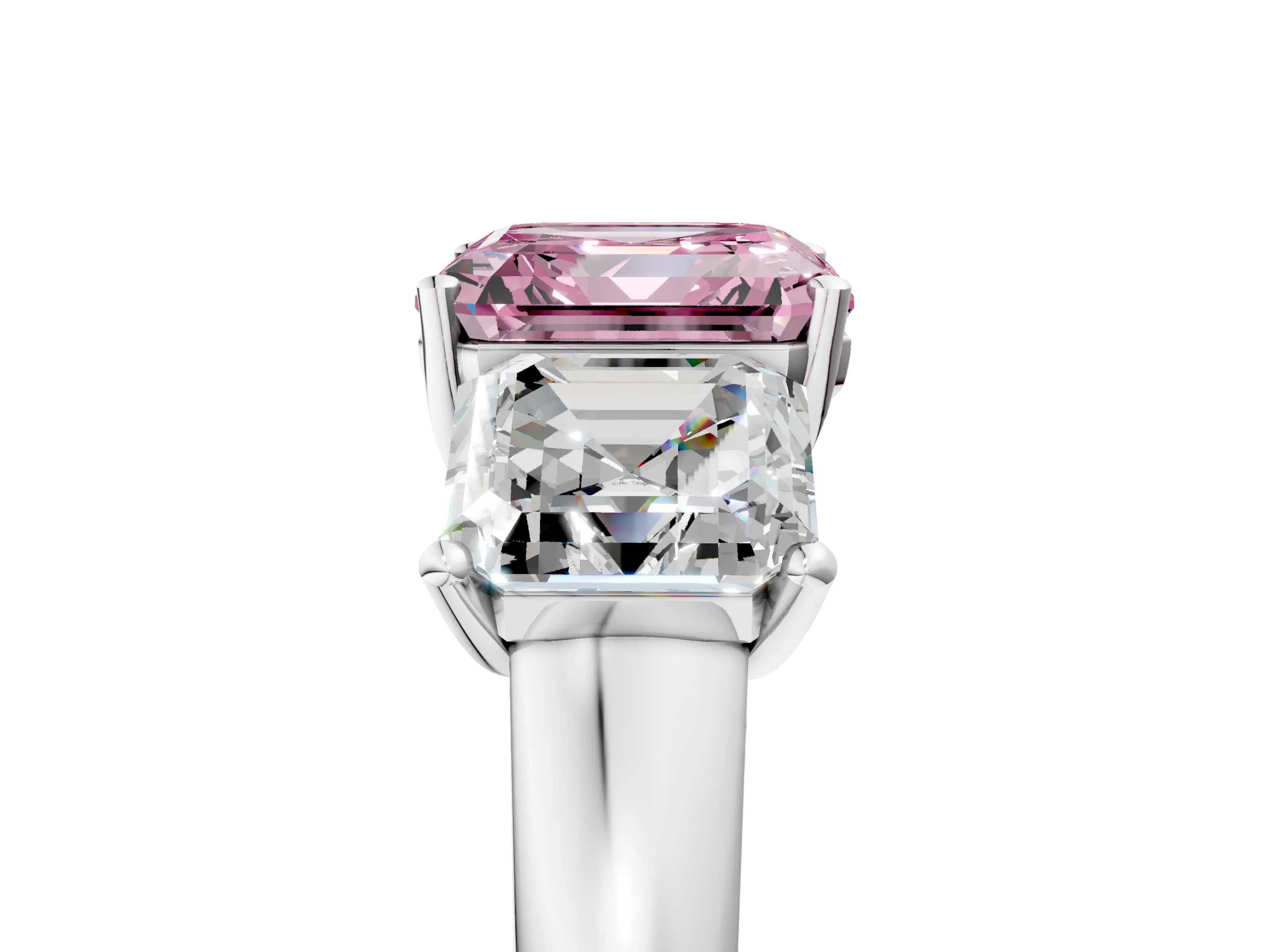 White gold Three-Stone Fancy Pink Asscher Cut Cut Solitaire Ring with Classic Prong Setting_5