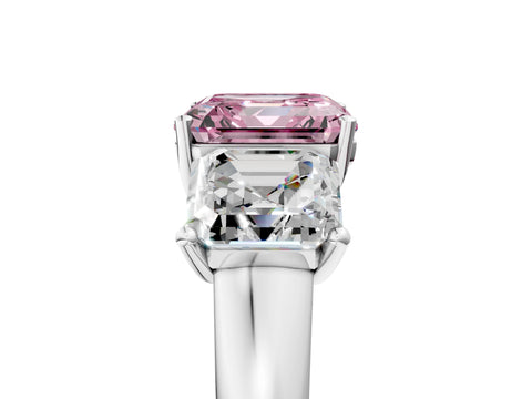 White gold Three-Stone Fancy Pink Asscher Cut Cut Solitaire Ring with Classic Prong Setting_5