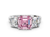 White gold Three-Stone Fancy Pink Asscher Cut Cut Solitaire Ring with Classic Prong Setting