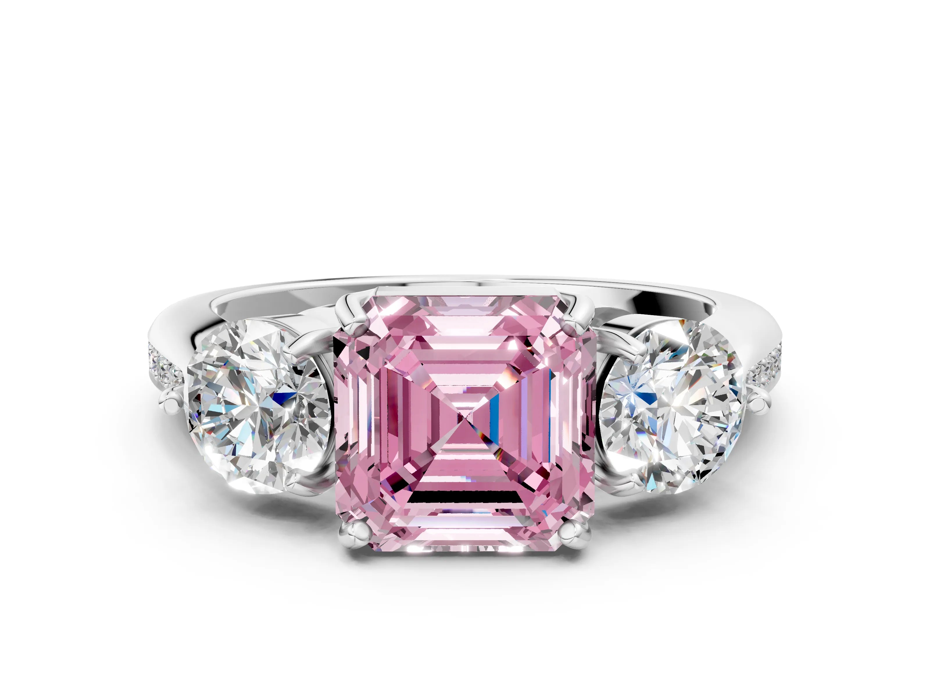 White gold Three-Stone Fancy Pink Asscher Cut Diamond Channel Set Engagement Ring with Prong Setting_12
